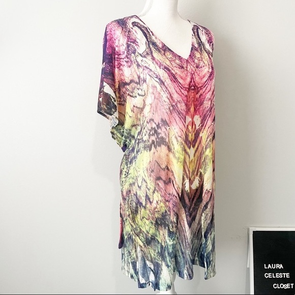 H&M tie dye pink kaftan dress medium coverup sundress belted - Picture 9 of 10